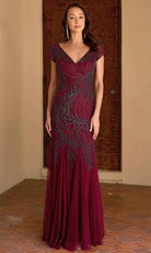 Primavera Couture 13148 - V-Neck Beaded Short Sleeve Evening Gown - back view