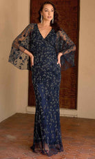 Primavera Couture 13149 - Sheer Capelet Beaded Foliage Evening Dress