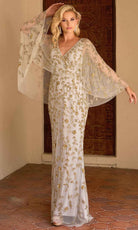 Primavera Couture 13149 - Sheer Capelet Beaded Foliage Evening Dress - view 7