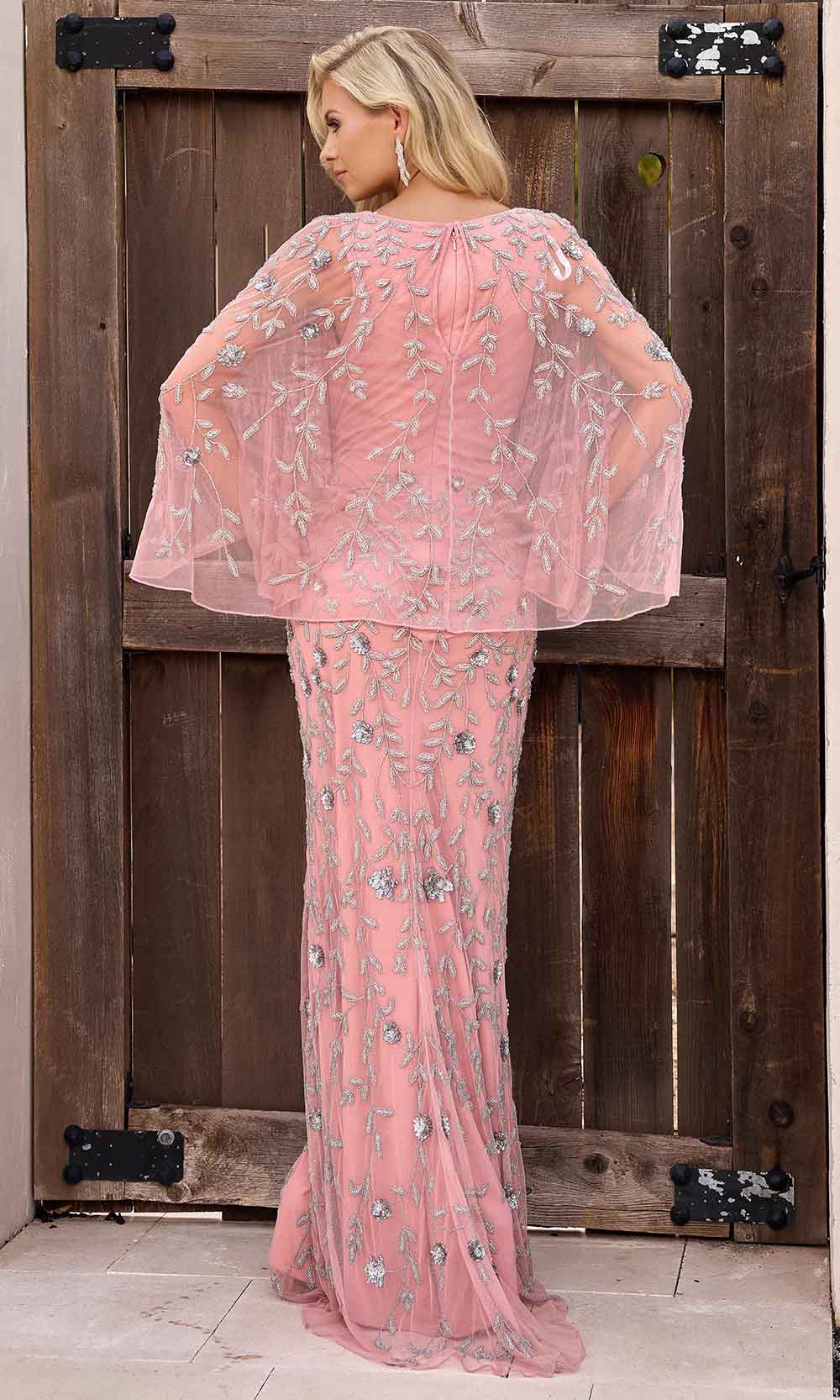Primavera Couture 13149 - Sheer Capelet Beaded Foliage Evening Dress - back view