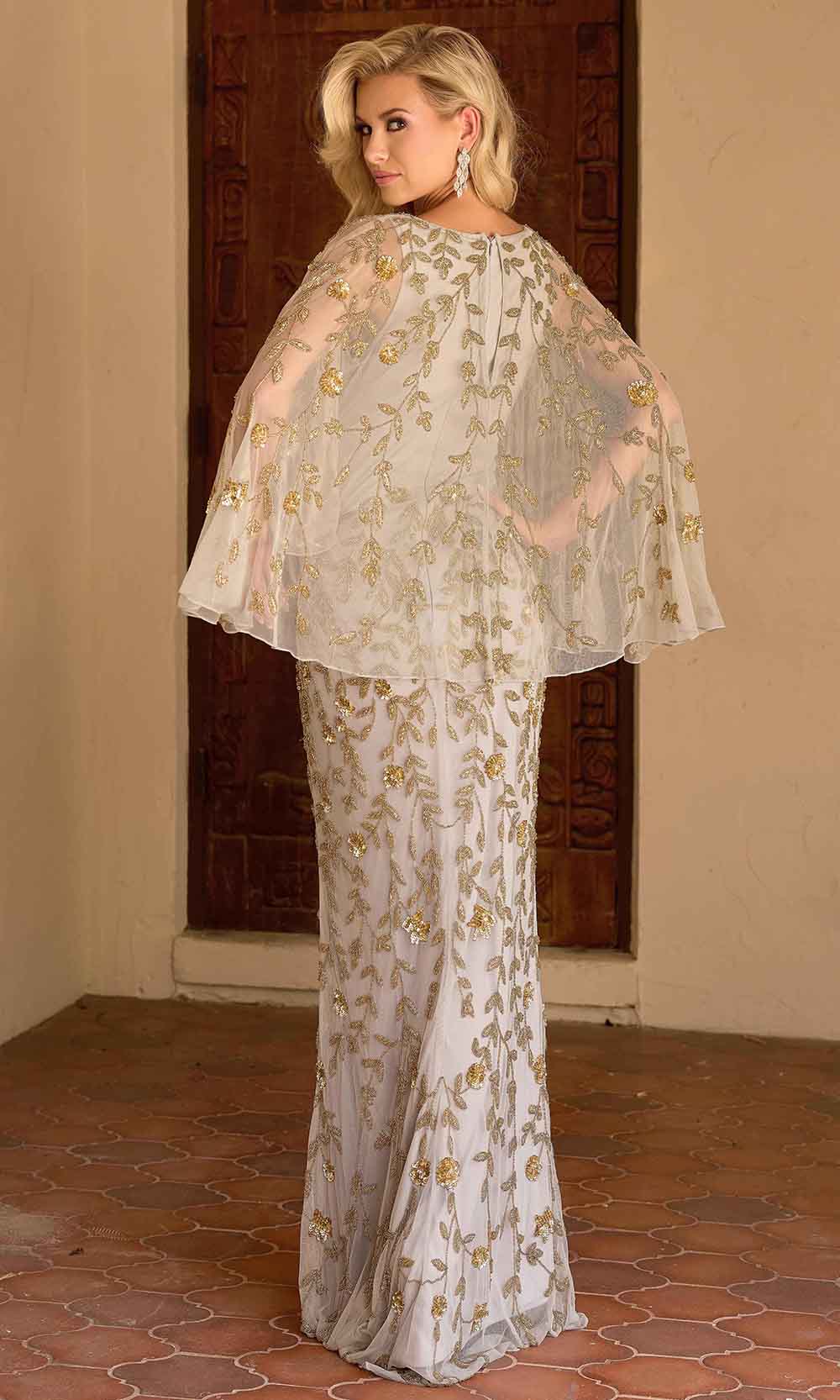 Primavera Couture 13149 - Sheer Capelet Beaded Foliage Evening Dress - view 8