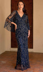 Primavera Couture 13149 - Sheer Capelet Beaded Foliage Evening Dress - detail view