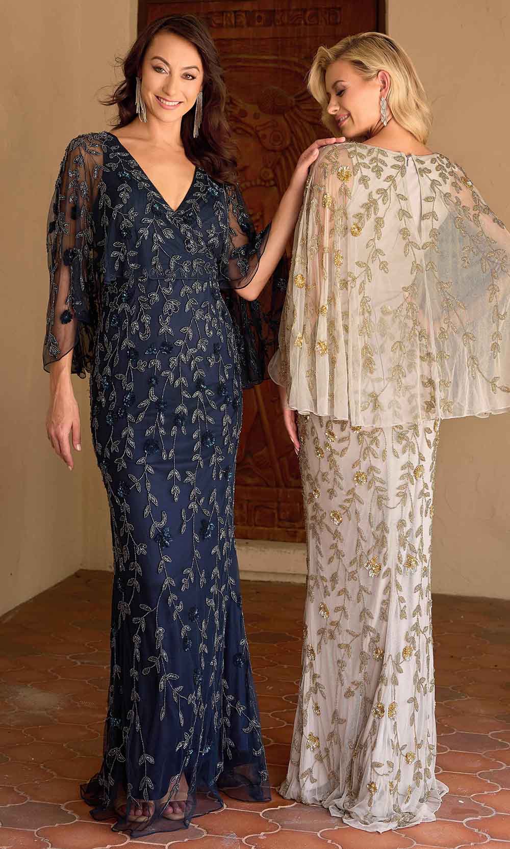 Primavera Couture 13149 - Sheer Capelet Beaded Foliage Evening Dress - view 9