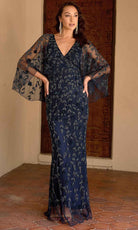 Primavera Couture 13149 - Sheer Capelet Beaded Foliage Evening Dress - view 4