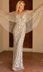 Primavera Couture 13149 - Sheer Capelet Beaded Foliage Evening Dress - view 6