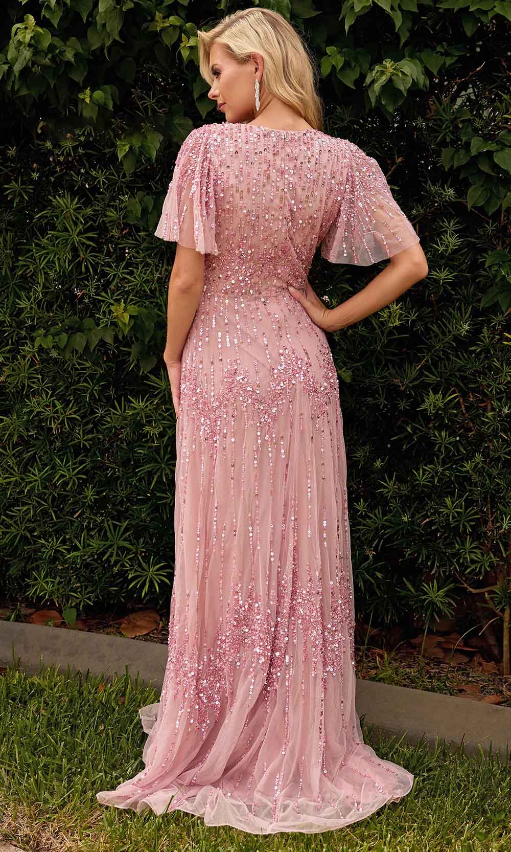 Primavera Couture 13153 - V-Neck Sequin Embellished Evening Gown - back view