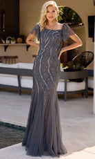 Primavera Couture 13155 - Square Neck Godet Detailed Evening Dress