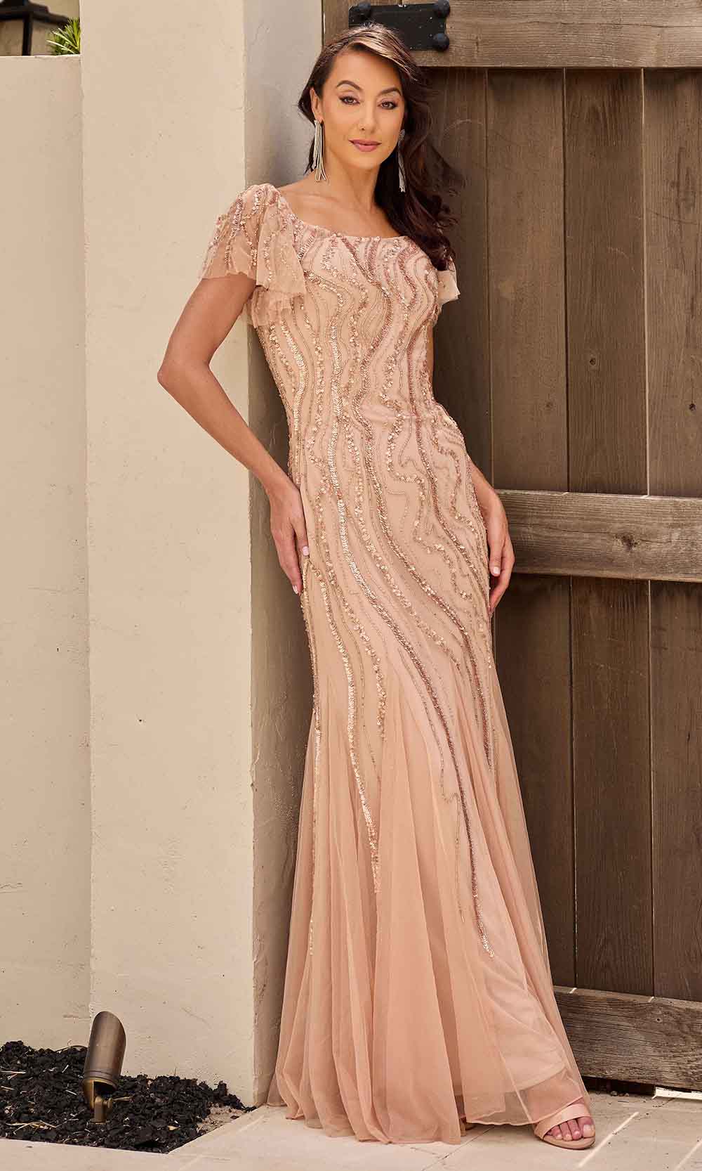 Primavera Couture 13155 - Square Neck Godet Detailed Evening Dress - view 4