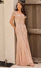 Primavera Couture 13155 - Square Neck Godet Detailed Evening Dress - detail view