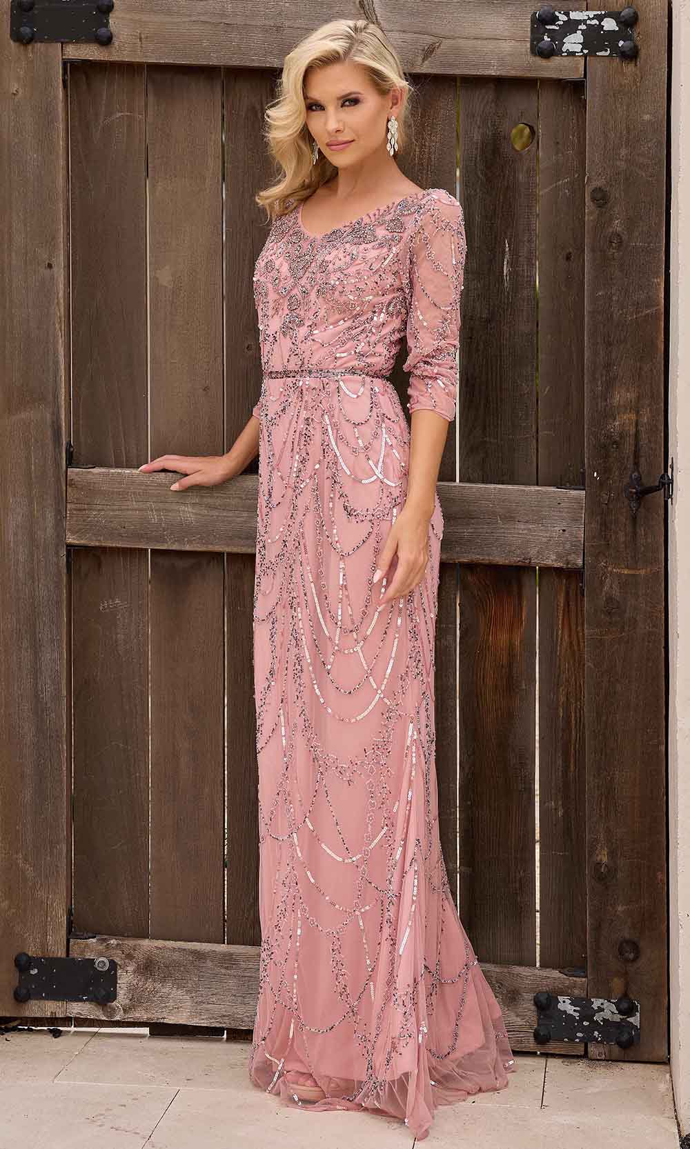 Primavera Couture 13156 - Quarter Sleeved Sheath Evening Dress - designer mother of the bride dress at Silhouette Dresses