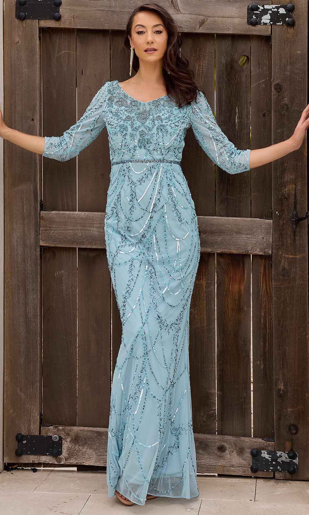 Primavera Couture 13156 - Quarter Sleeved Sheath Evening Dress - detail view