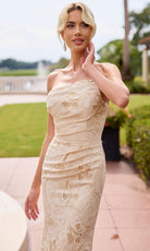 Primavera Couture 13163 - Asymmetric Neck Textured Formal Dress - Silhouette Dresses
