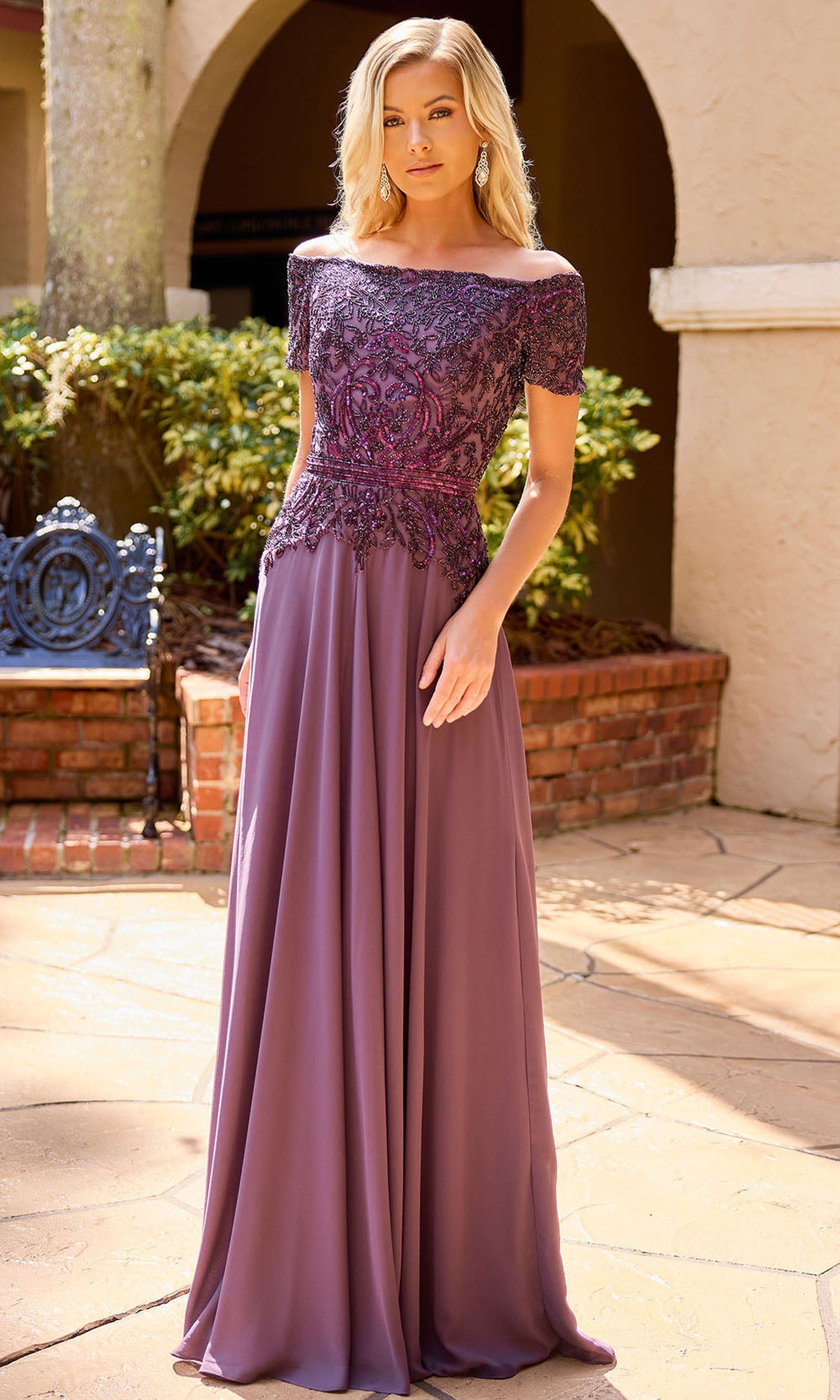 Primavera Couture 13164 - Off Shoulder Beaded Formal Dress