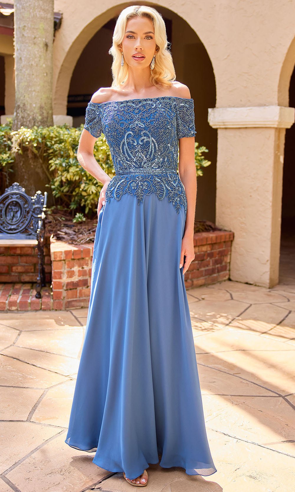 Primavera Couture 13164 - Off Shoulder Beaded Formal Dress - Silhouette Dresses