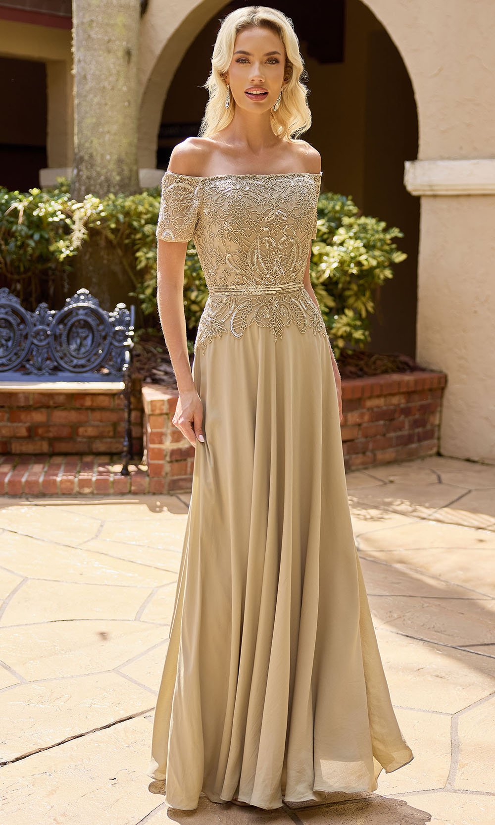 Primavera Couture 13164 - Off Shoulder Beaded Formal Dress - Silhouette Dresses