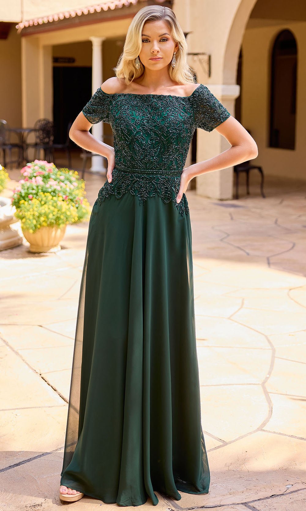 Primavera Couture 13164 - Off Shoulder Beaded Formal Dress - Silhouette Dresses