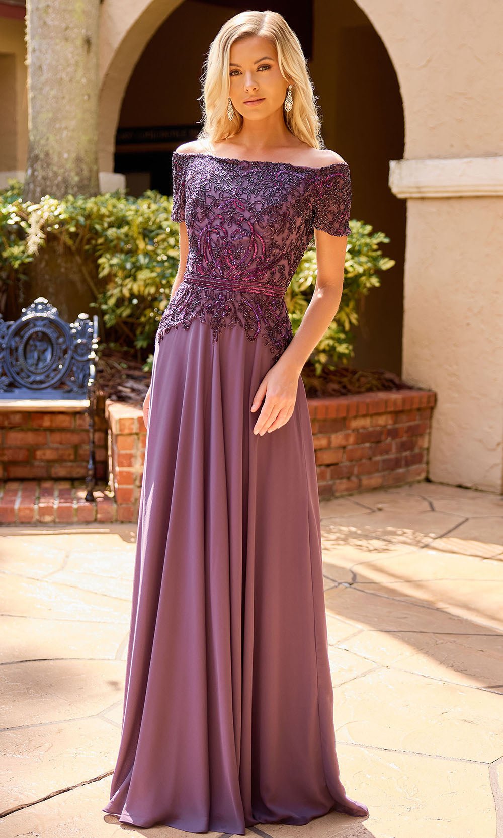 Primavera Couture 13164 - Off Shoulder Beaded Formal Dress - Silhouette Dresses