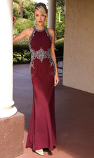 Primavera Couture 13167 - Beaded Applique Halter Formal Dress - Silhouette Dresses