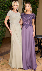 Primavera Couture 13169 - Beaded Illusion Short Sleeve Dress - Silhouette Dresses