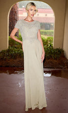 Primavera Couture 13169 - Beaded Illusion Short Sleeve Dress - Silhouette Dresses