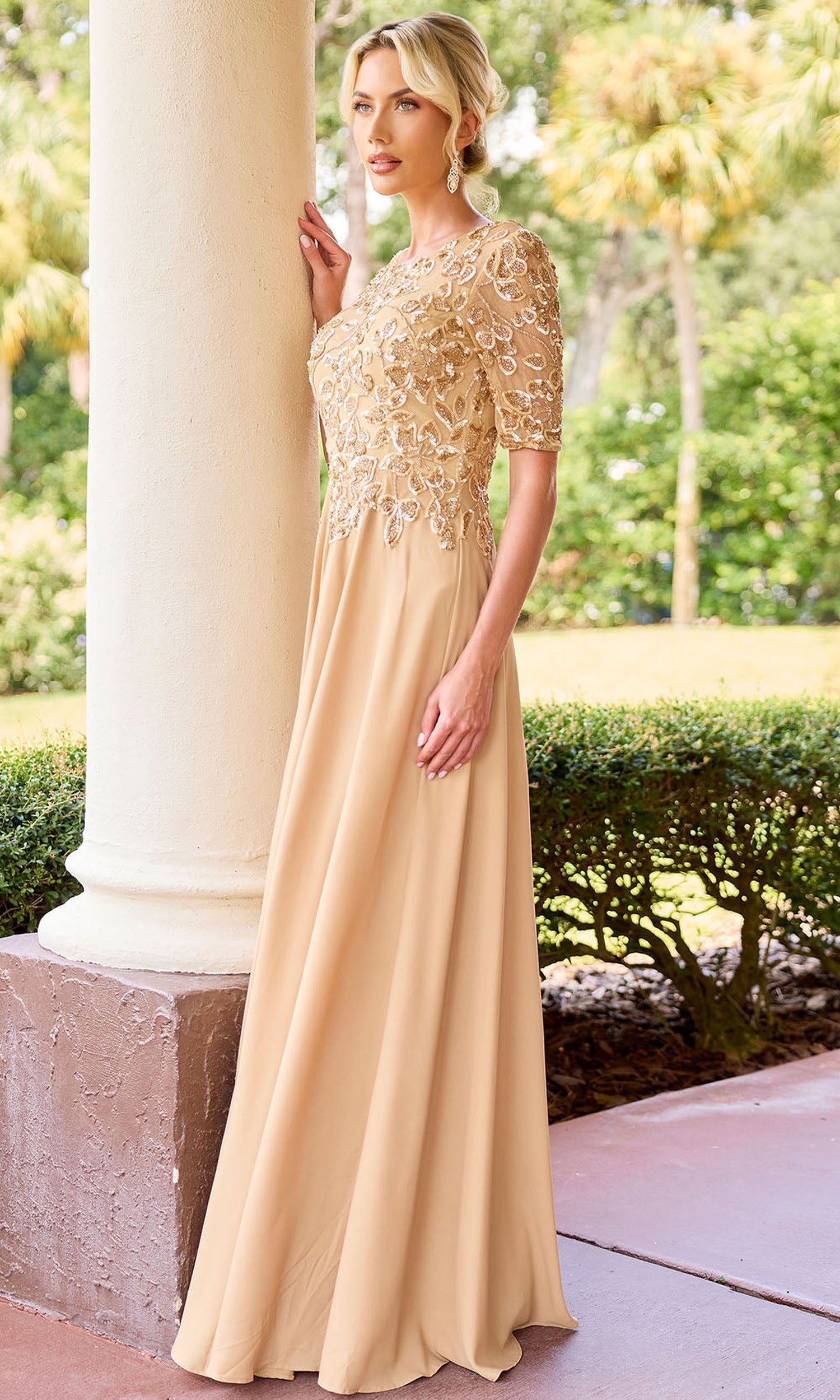 Primavera Couture 13171 - Embellished Jewel Neck A-Line Dress