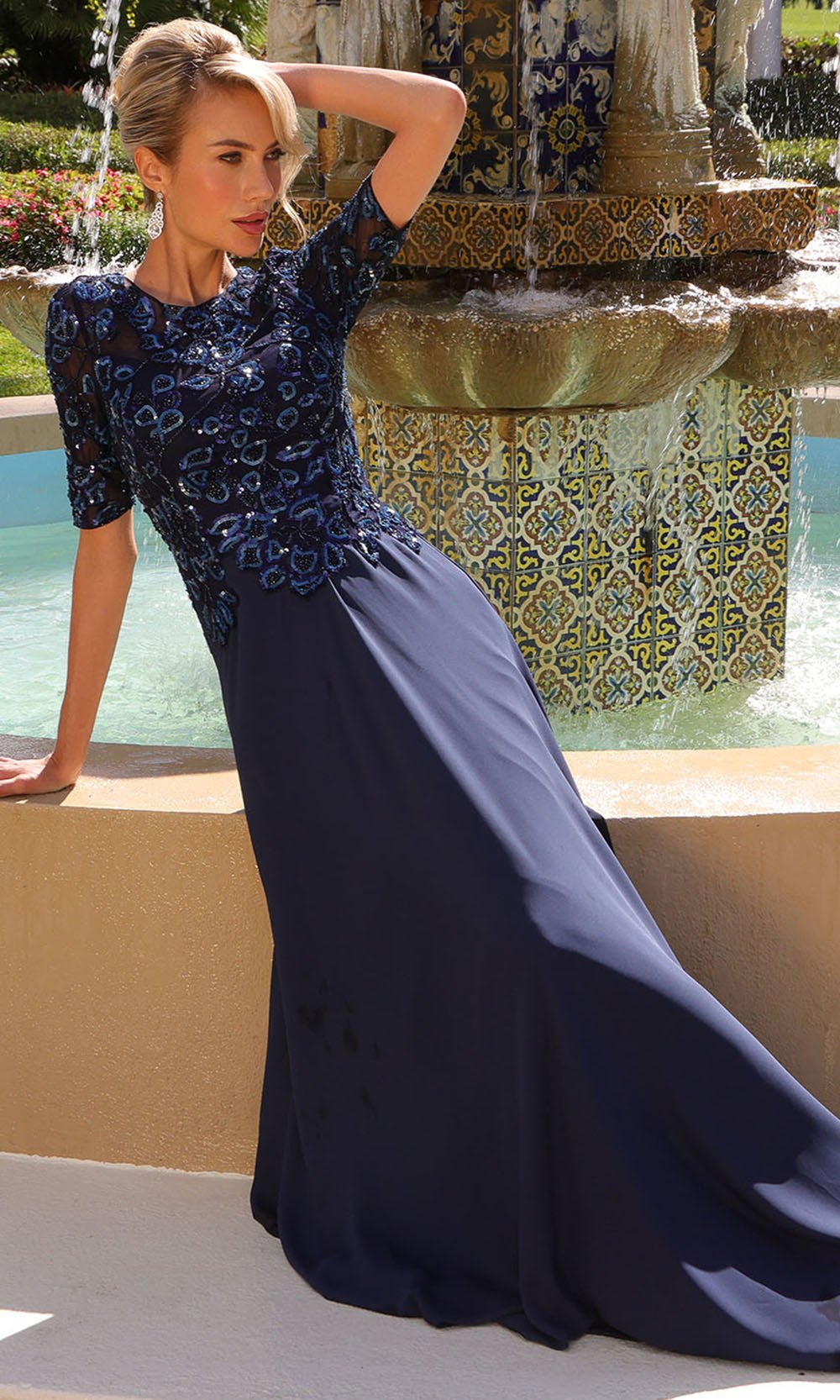 Primavera Couture 13171 - Embellished Jewel Neck A-Line Dress - Silhouette Dresses