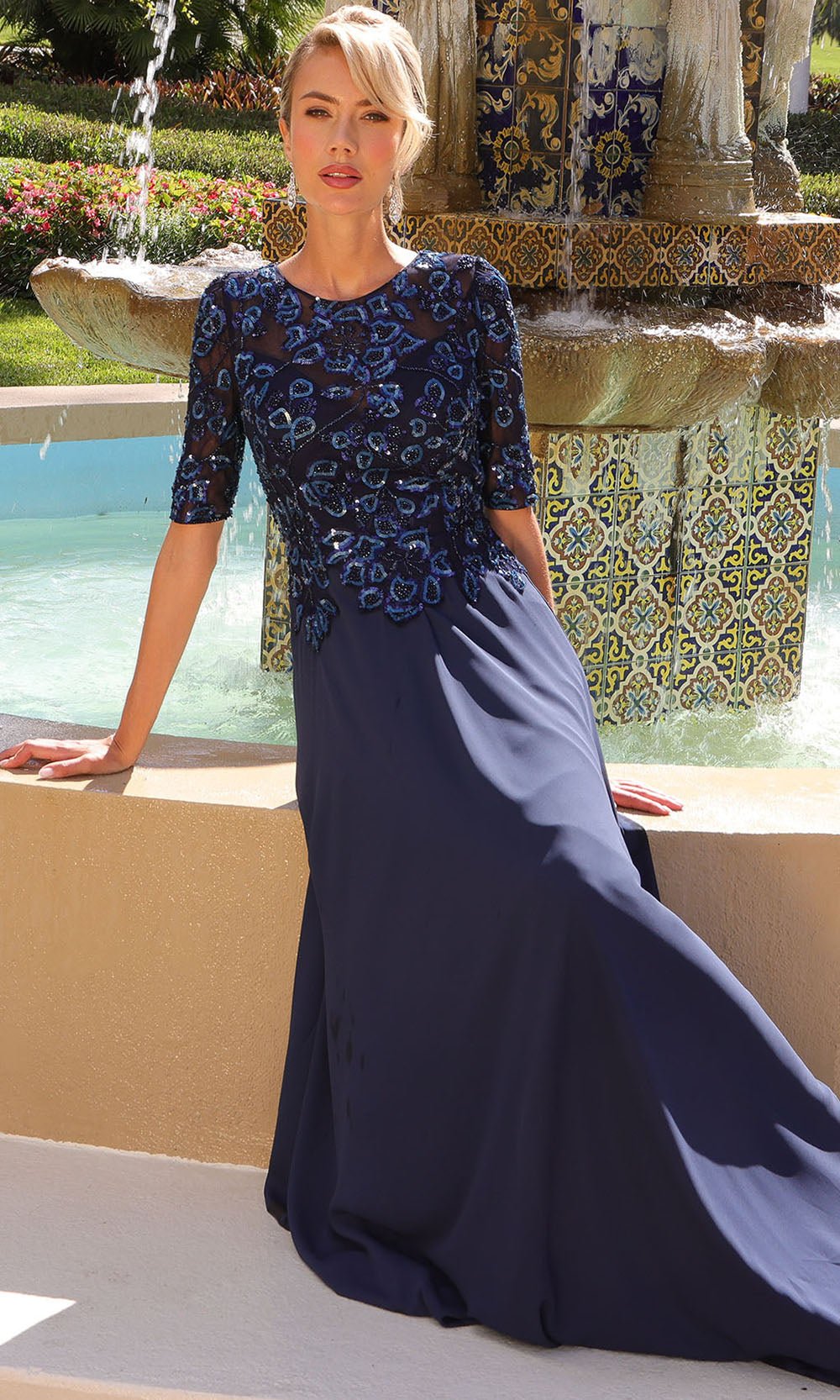 Primavera Couture 13171 - Embellished Jewel Neck A-Line Dress - Silhouette Dresses