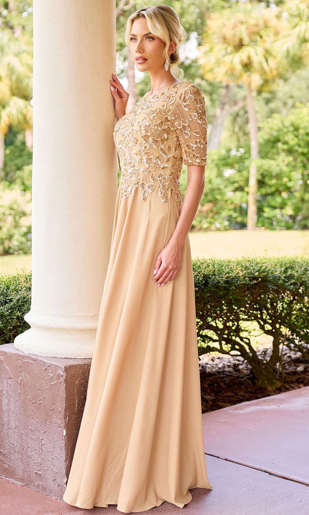 Primavera Couture 13171 - Embellished Jewel Neck A-Line Dress - Silhouette Dresses