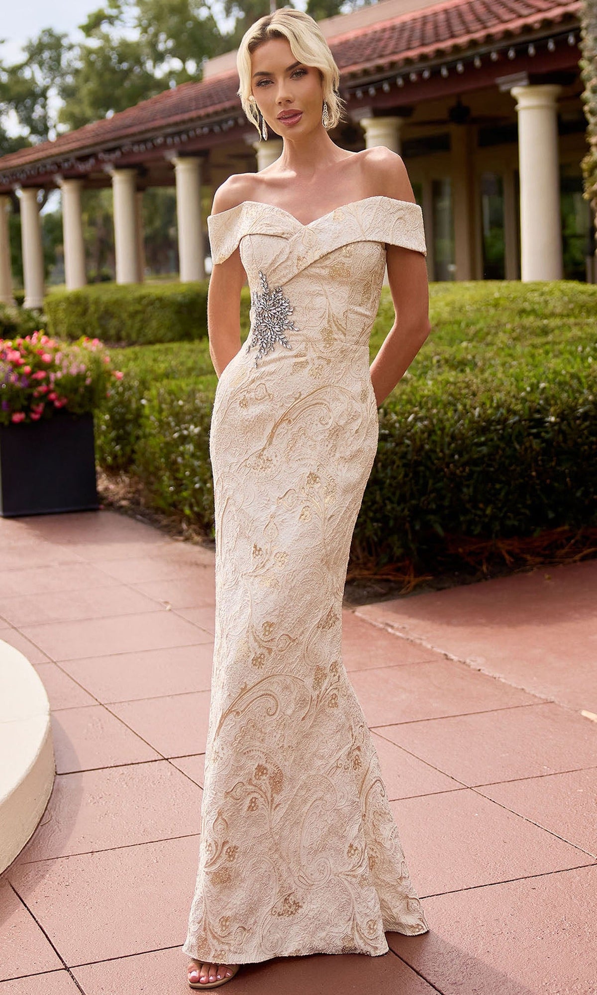 Primavera Couture 13174 - Off Shoulder Textured Long Formal Dress