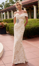 Primavera Couture 13174 - Off Shoulder Textured Long Formal Dress - Silhouette Dresses