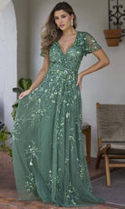 Primavera Couture 13185 - Flutter Sleeve Surplice V-Neck Formal Dress