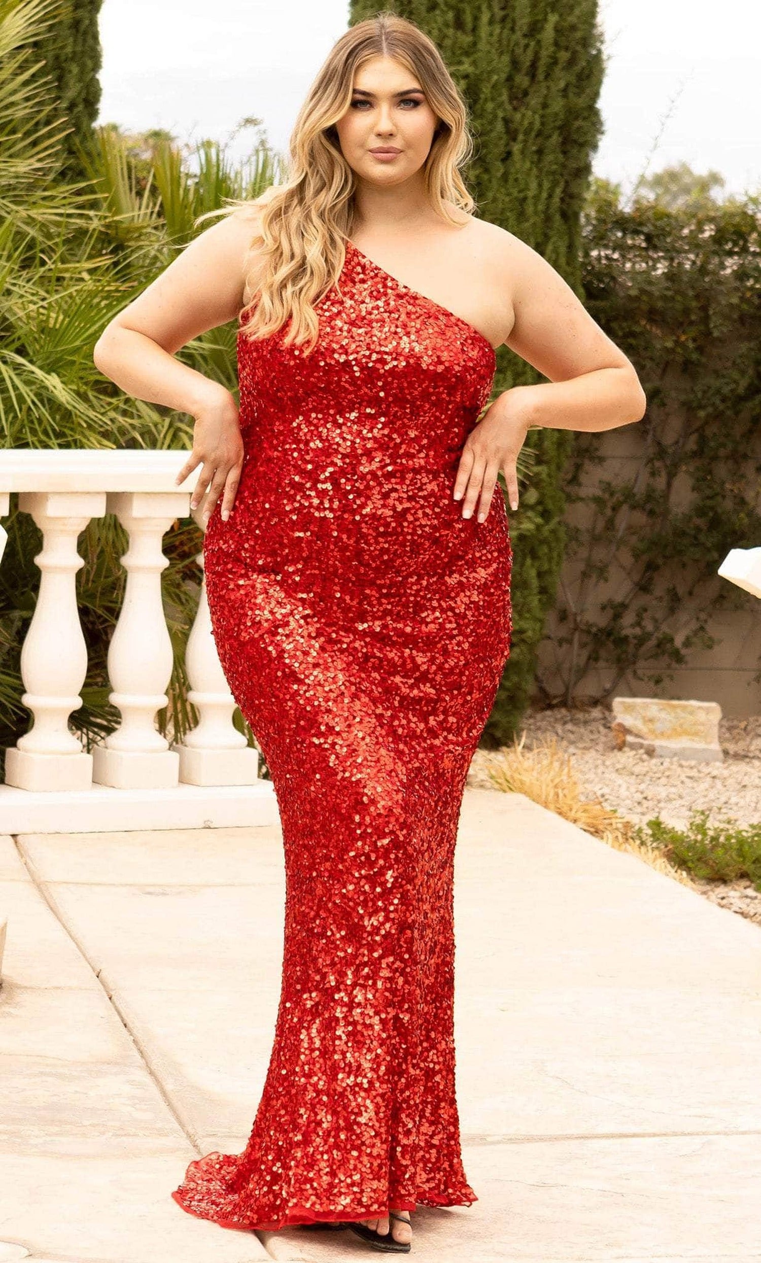 Primavera Couture 14004 - Sequined One Shoulder Prom Gown