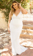 Primavera Couture 14005 - Soft-Giving Plunging Sheath Gown - detail view