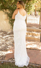 Primavera Couture 14005 - Soft-Giving Plunging Sheath Gown - back view