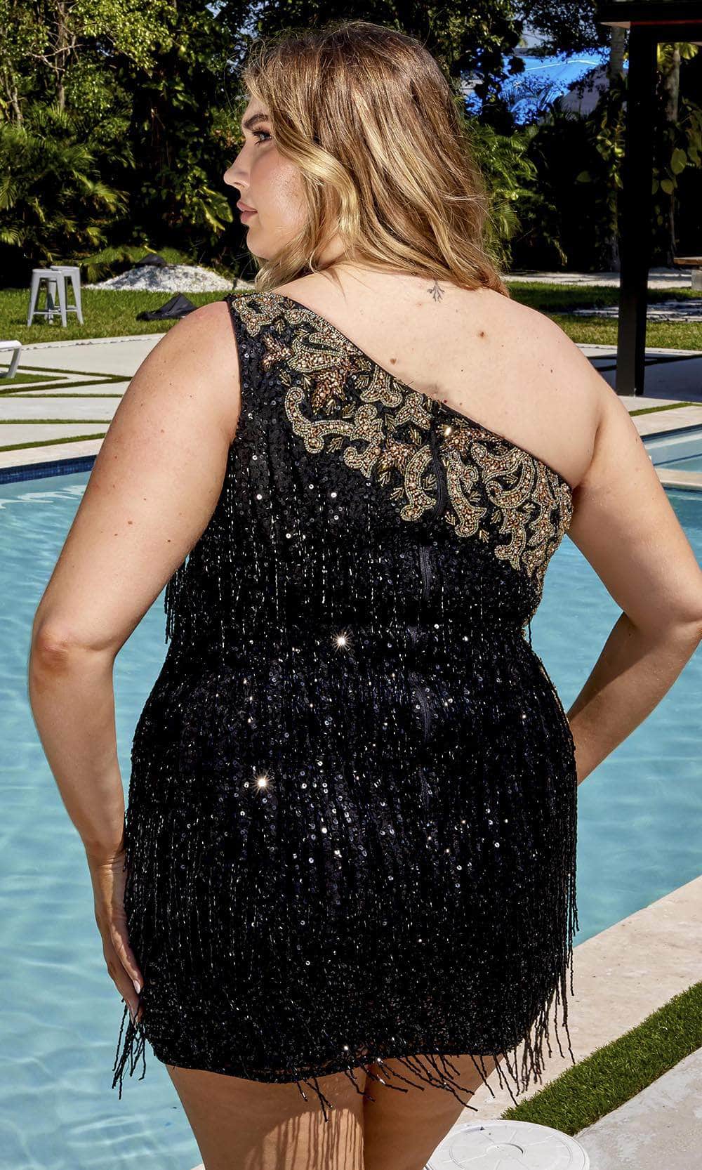 Primavera Couture 14026 - Asymmetrical One-Sleeve Cocktail Dress - back view