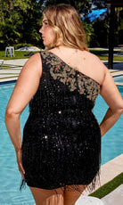 Primavera Couture 14026 - Asymmetrical One-Sleeve Cocktail Dress - back view