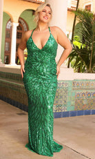 Primavera Couture 14051 - Sequined Deep V-Neck Prom Gown