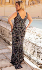 Primavera Couture 14053 - Beaded Sleeveless V-Neck Prom Dress - back view