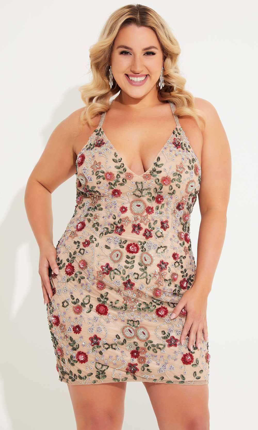 Primavera Couture 14060 - Floral Sequined Sleeveless Cocktail Dress - view 4
