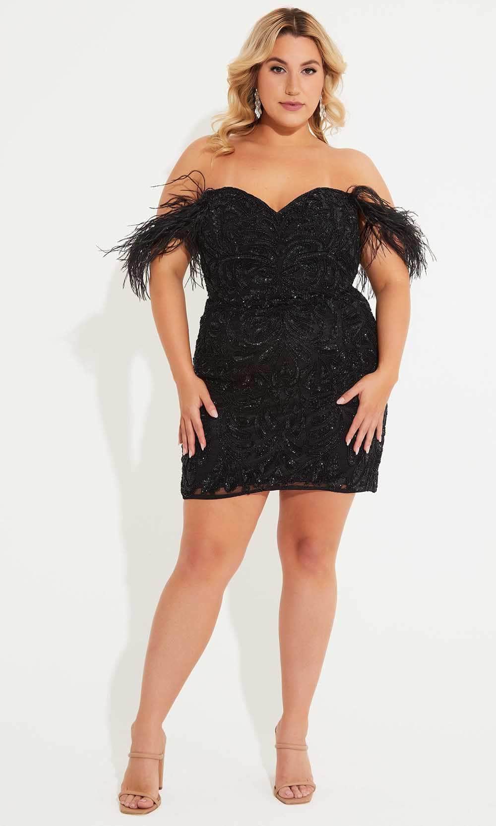 Primavera Couture 14062 - Feather Detailed Off-Shoulder Cocktail Dress - designer cocktail dress at Silhouette Dresses