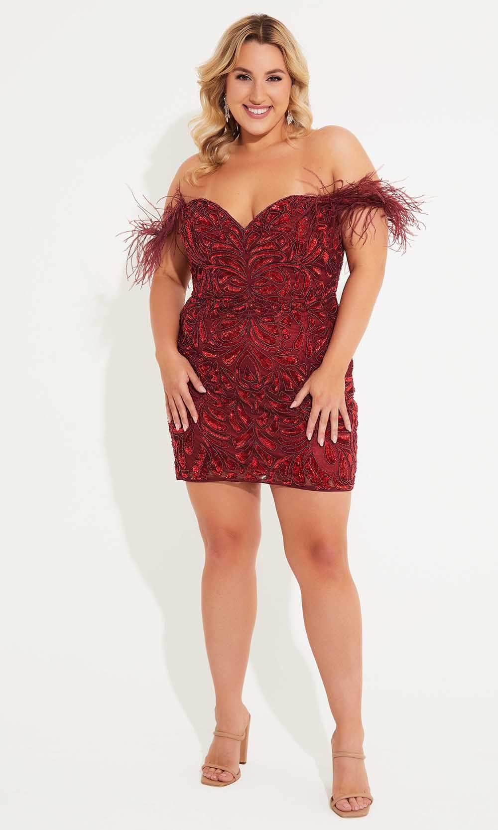 Primavera Couture 14062 - Feather Detailed Off-Shoulder Cocktail Dress - view 5