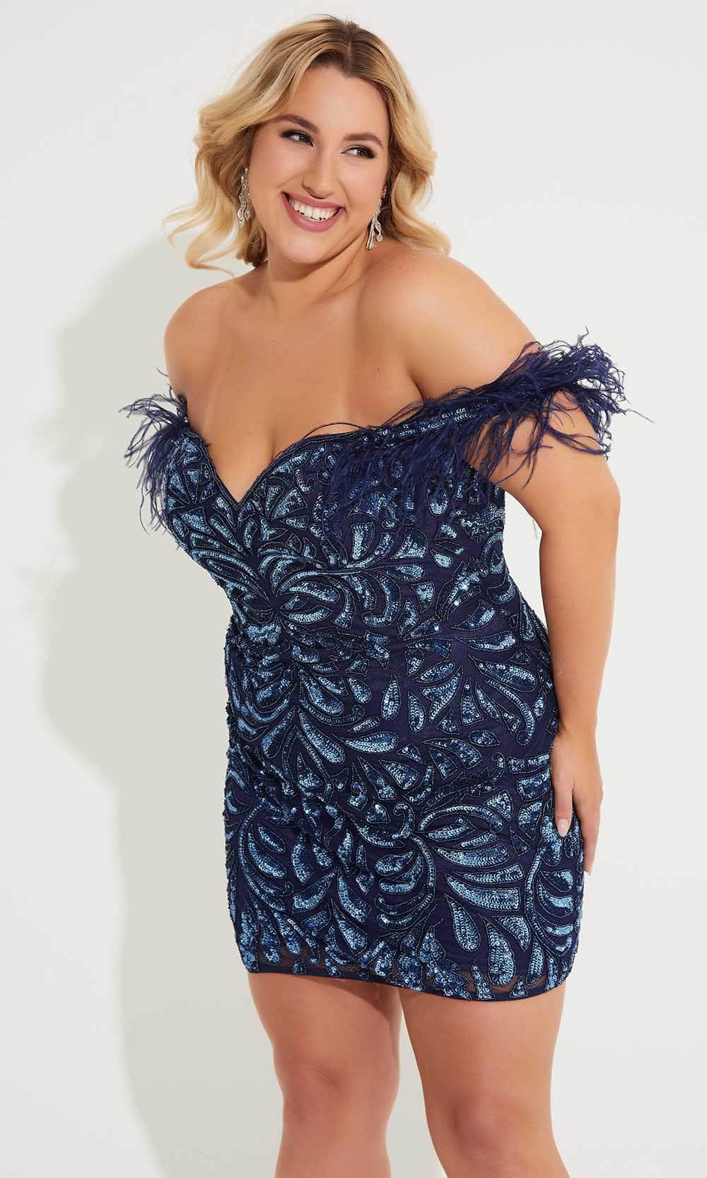 Primavera Couture 14062 - Feather Detailed Off-Shoulder Cocktail Dress - view 4
