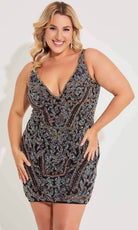 Primavera Couture 14065 - Beaded V-Neck Cocktail Dress - view 4