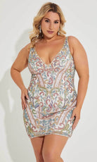 Primavera Couture 14065 - Beaded V-Neck Cocktail Dress - view 7