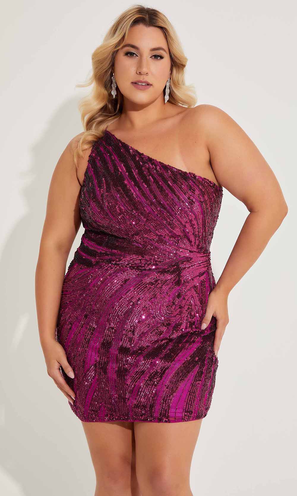 Primavera Couture 14066 - Sequined One-Sleeve Cocktail Dress - detail view