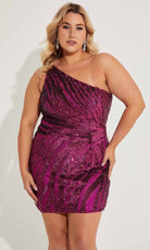 Primavera Couture 14066 - Sequined One-Sleeve Cocktail Dress - detail view