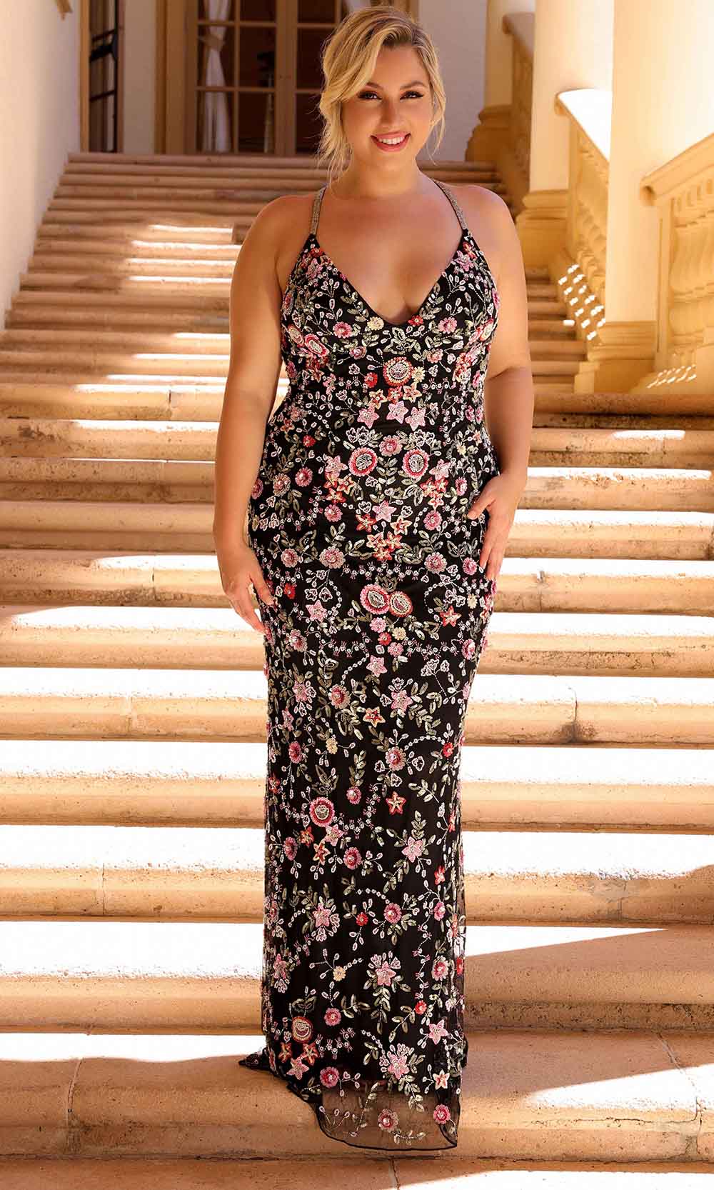 Primavera Couture 14071 - V-Neck Floral Beaded Prom Gown - view 5