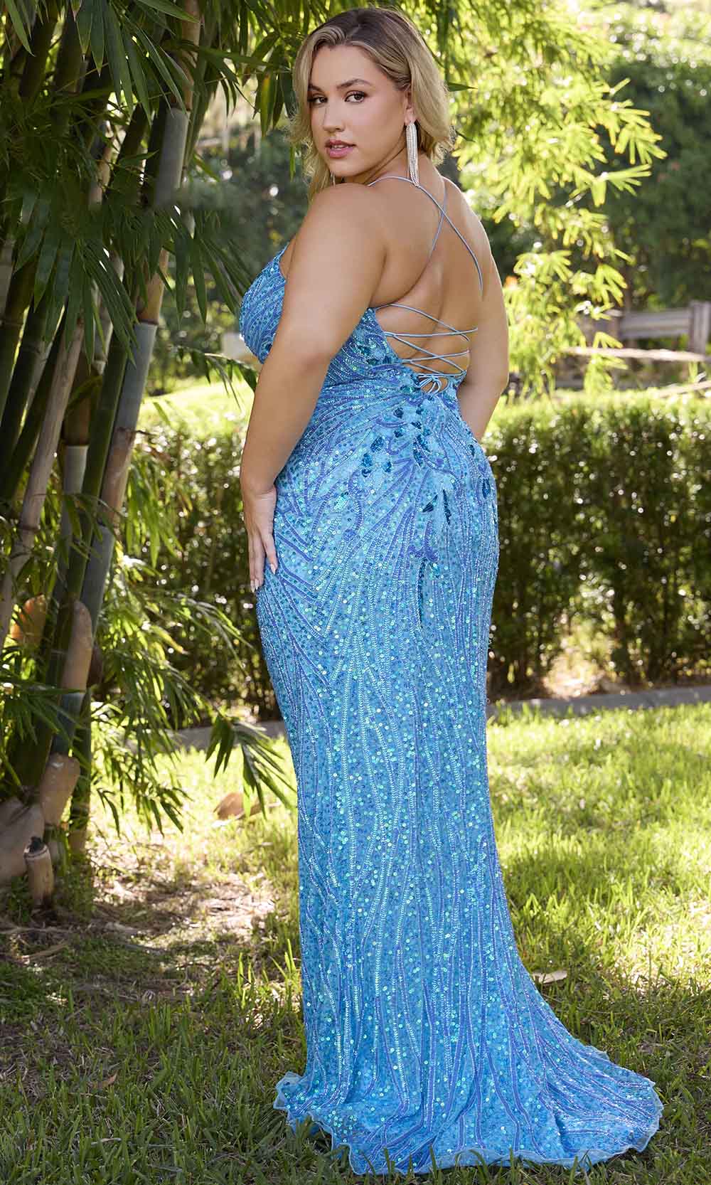 Primavera Couture 14072 - Scoop Neckline Sequin Prom Gown - detail view
