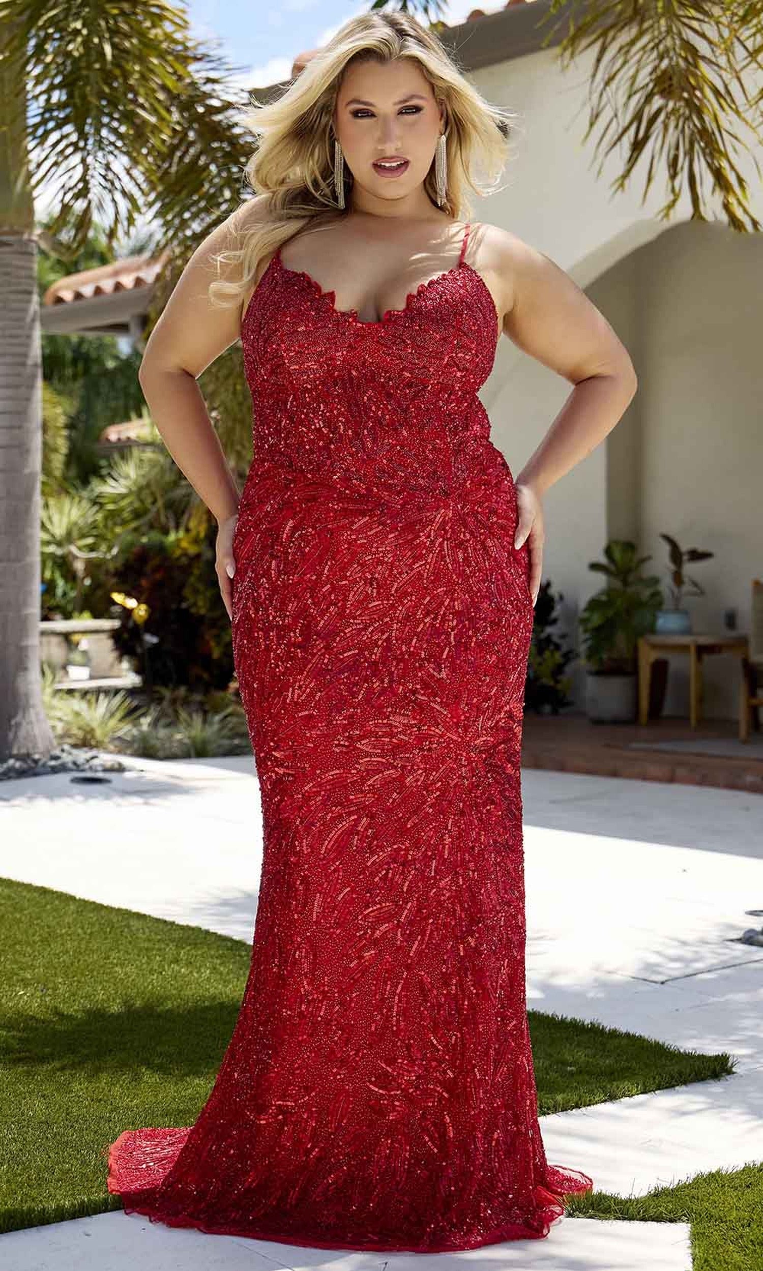 Primavera Couture 14078 - V-Neck Sequined Sleeveless Evening Gown