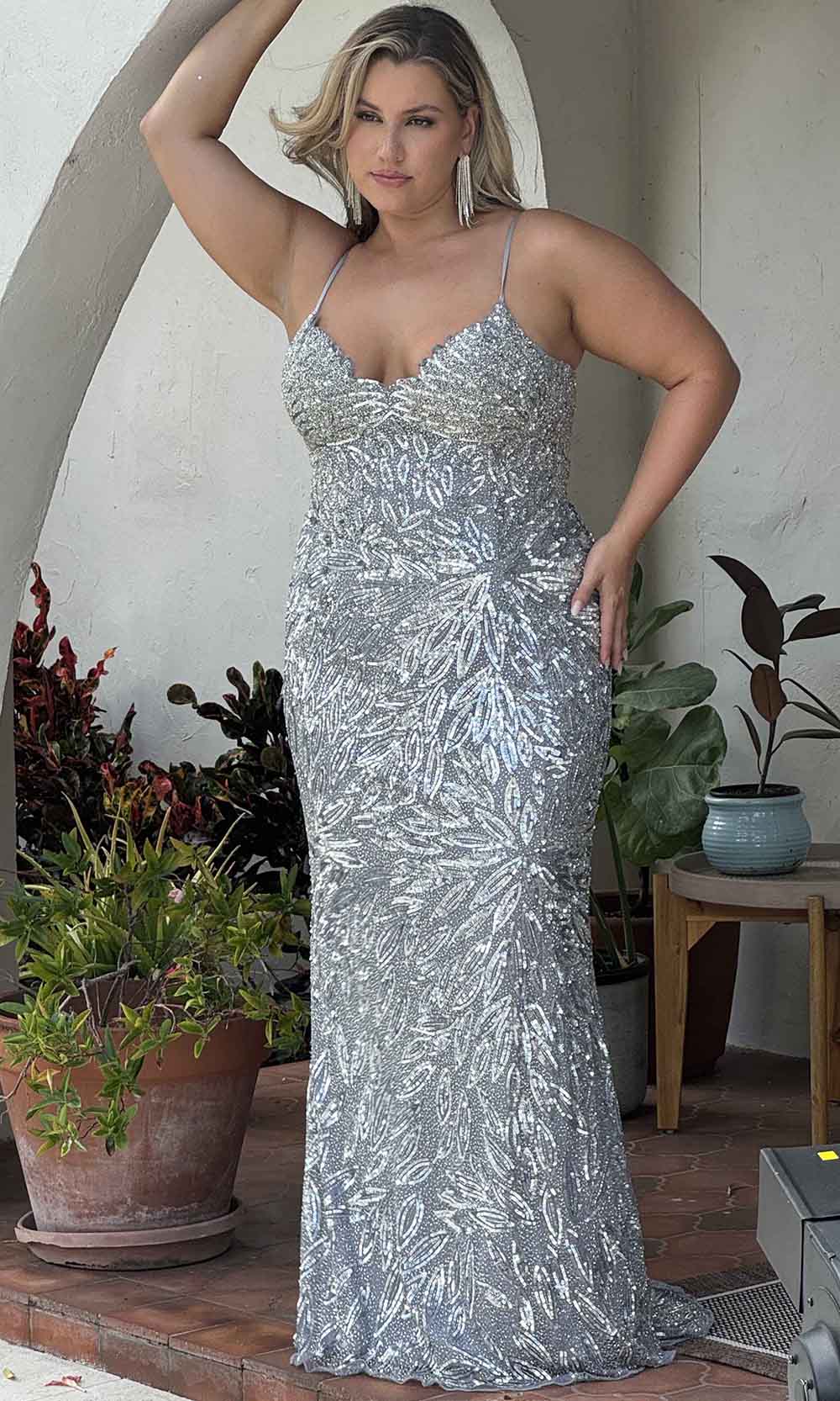 Primavera Couture 14078 - V-Neck Sequined Sleeveless Evening Gown - view 5